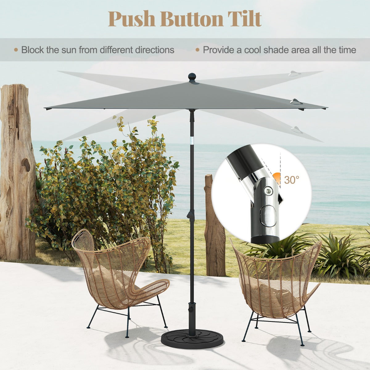 LIVSK Balkon Parasol - Hoogwaardig Polyester - Drukknop Kanteling - Eenvoudige Opbouw - Inclusief Draagtas - Grijs