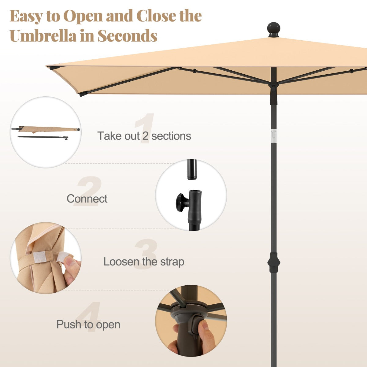 LIVSK Balkon Parasol - Rechthoekig - Polyester met Zilvercoating - Drukknop Kanteling - Draagbaar Ontwerp - Beige