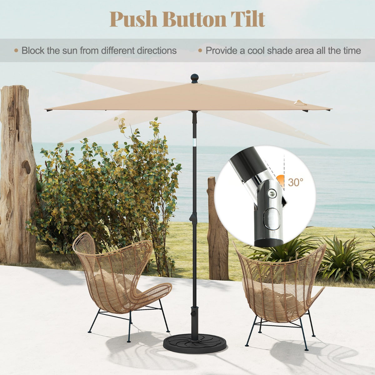 LIVSK Balkon Parasol - Rechthoekig - Polyester met Zilvercoating - Drukknop Kanteling - Draagbaar Ontwerp - Beige