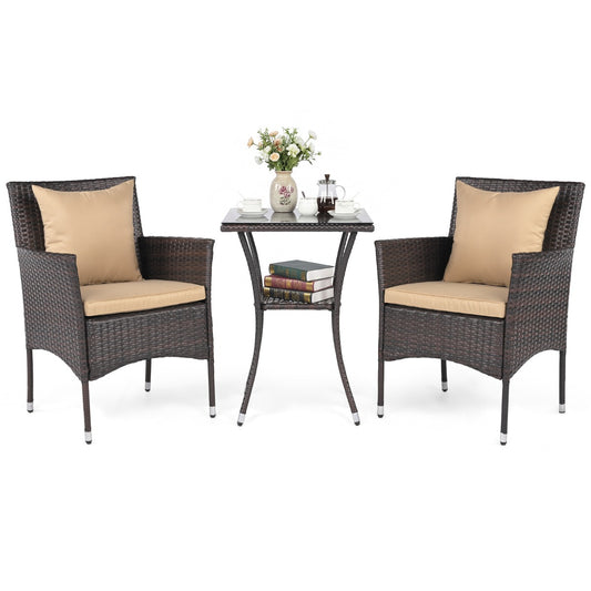 LIVSK Balkonmeubelset - Handgeweven PE-Rotan - Ergonomische Fauteuils - Stabiel Metaal - Praktisch Bijzettafeltje - Mix Bruin