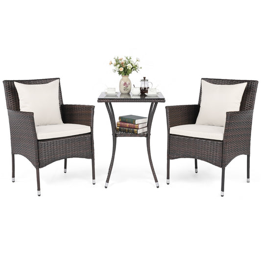 LIVSK Balkonmeubelset - Handgeweven PE-Rotan - Ergonomische Fauteuils - Stabiel Metalen Frame - Bijzettafel met Glas - Mix Bruin