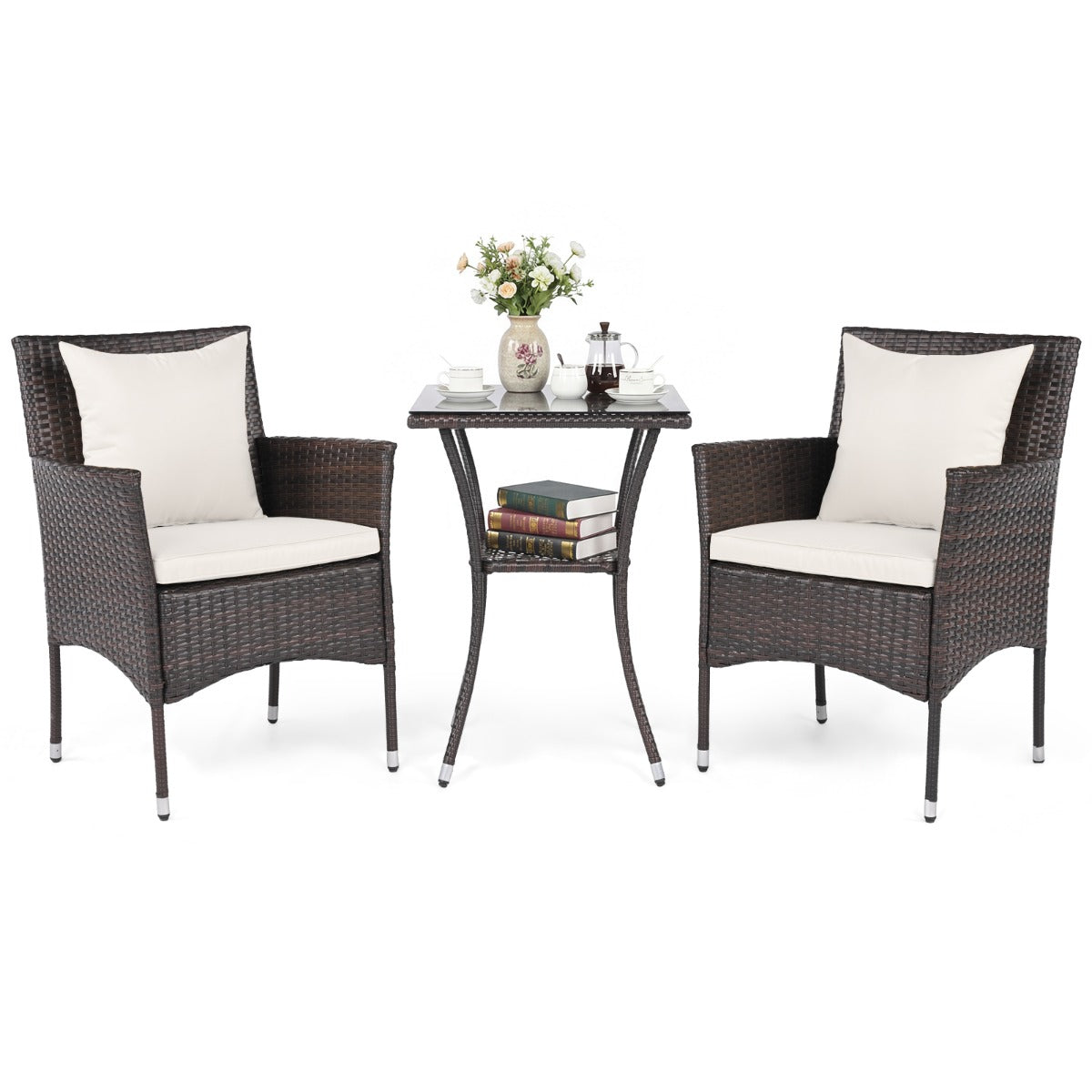 LIVSK Balkonmeubelset - Handgeweven PE-Rotan - Ergonomische Fauteuils - Stabiel Metalen Frame - Mix Bruin