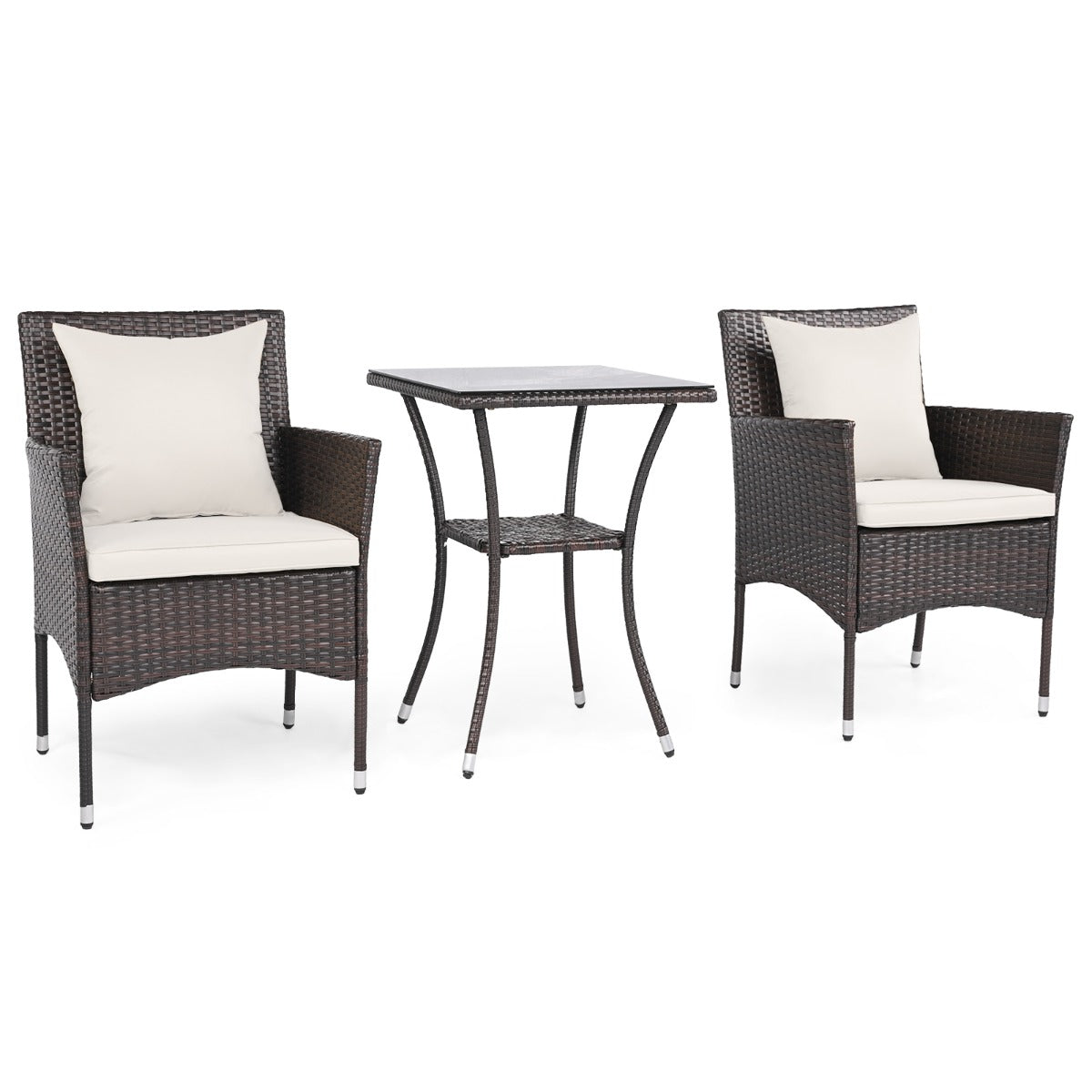 LIVSK Balkonmeubelset - Handgeweven PE-Rotan - Ergonomische Fauteuils - Stabiel Metalen Frame - Mix Bruin