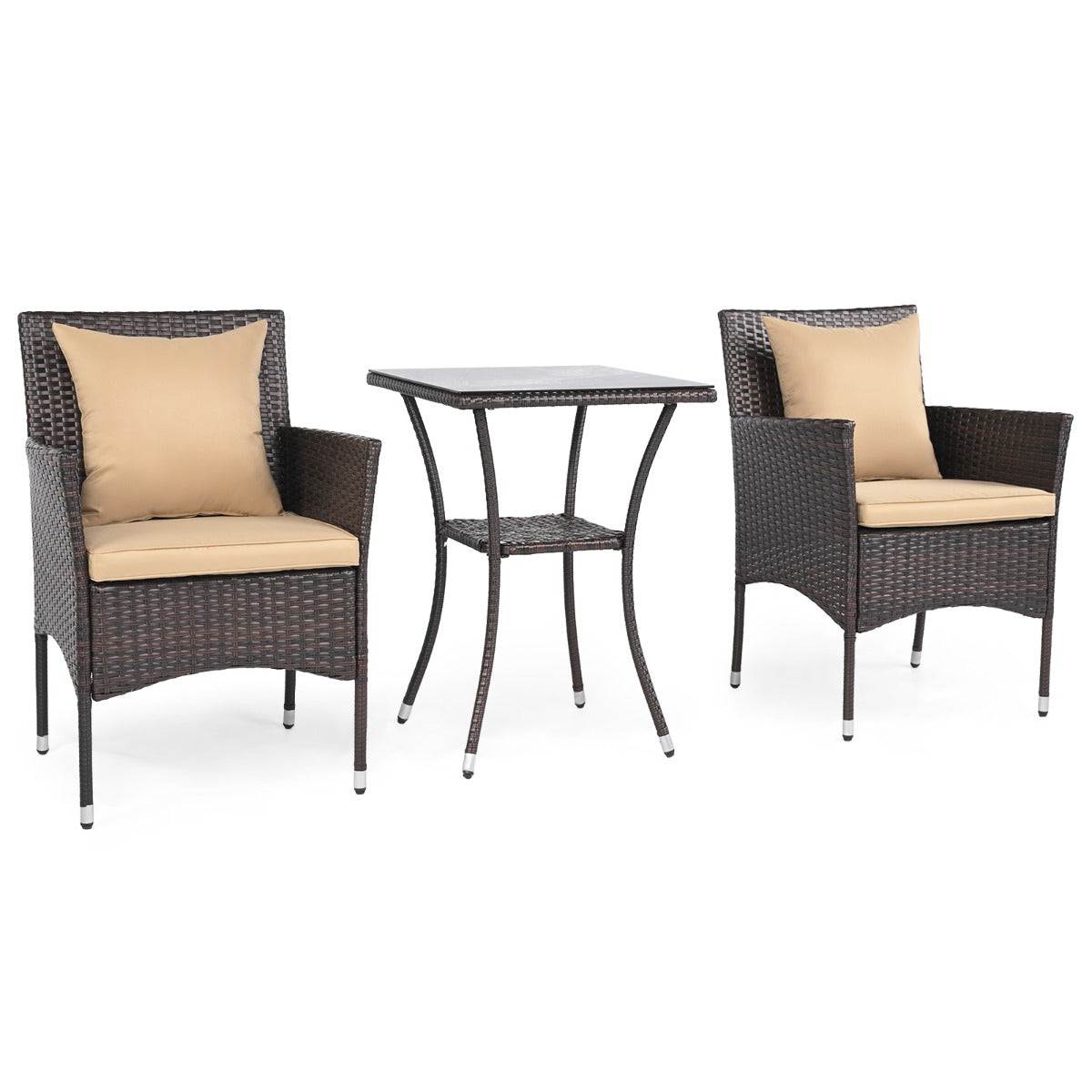 LIVSK Balkonmeubelset - Handgeweven PE-rotan - Ergonomische Fauteuils - Stabiele Metaalconstructie - Mix Bruin en Geel