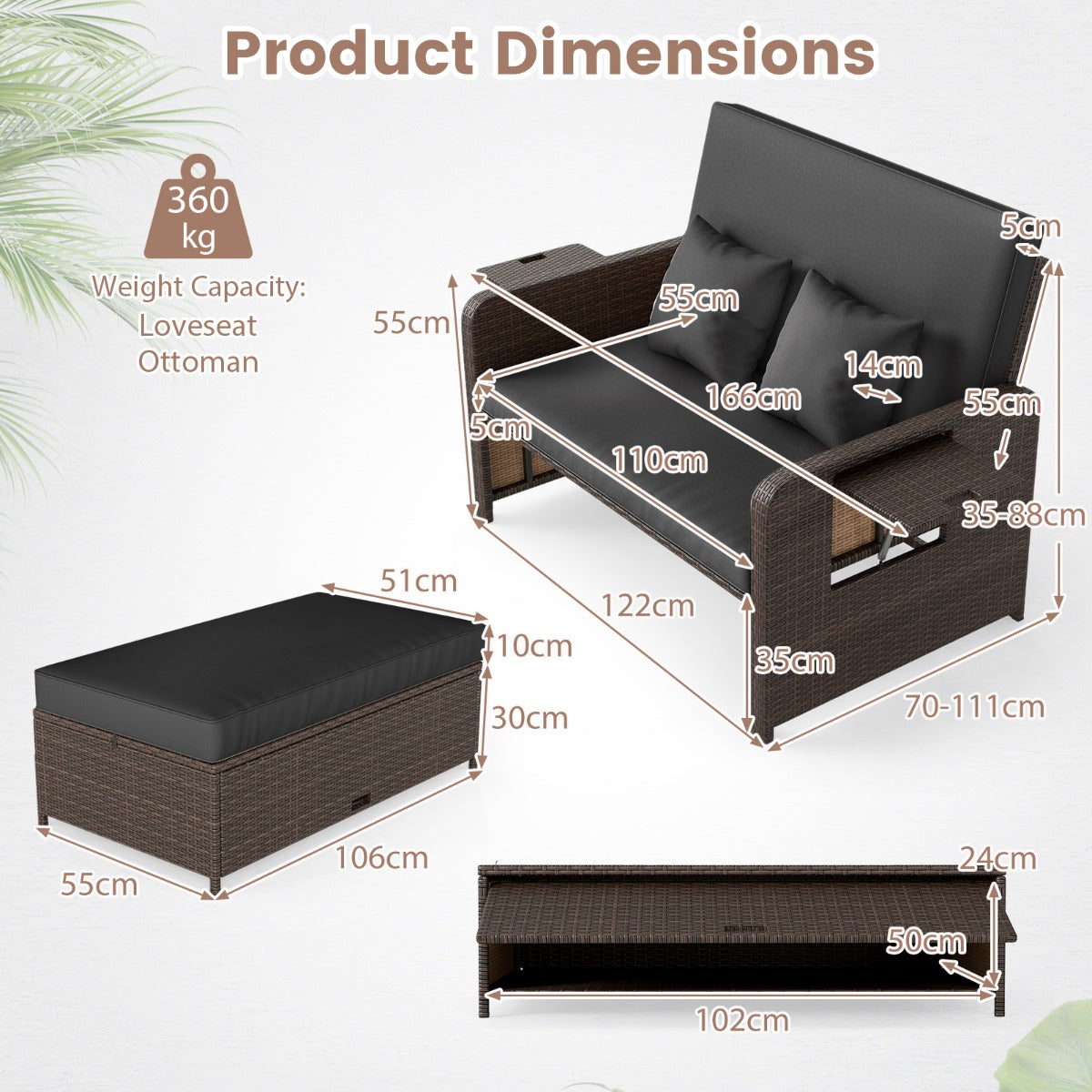 LIVSK Balkonset - Verstelbare Rugleuning - Hoogwaardig PE-Rotan - Inclusief Kussens en Tafels - Mix Bruin en Zwart