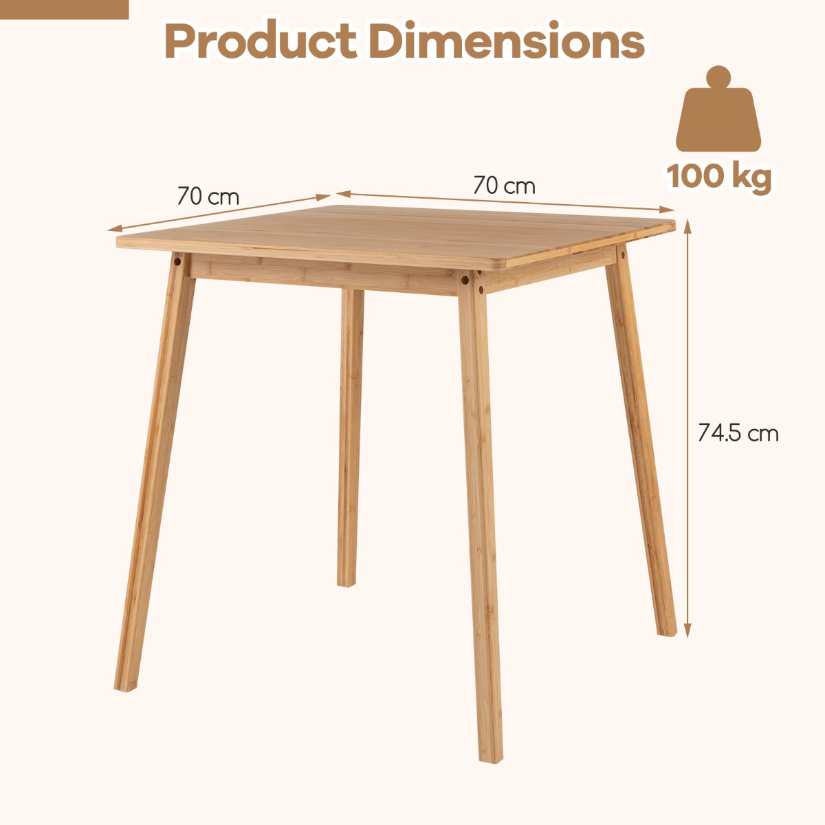LIVSK Bamboe Eettafel - Geschikt voor 2-4 Personen - Compact Ontwerp - 100 kg Draagvermogen - Eenvoudige Montage - Naturel