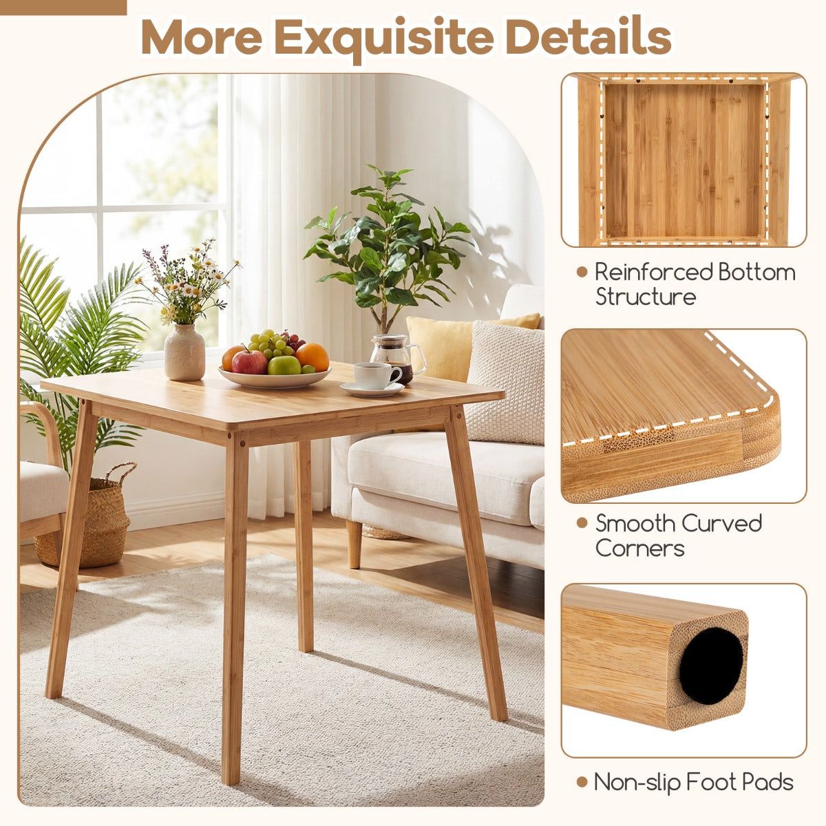 LIVSK Bamboe Eettafel - Geschikt voor 2-4 Personen - Compact Ontwerp - 100 kg Draagvermogen - Eenvoudige Montage - Naturel