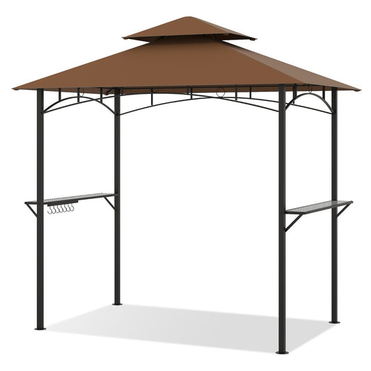 LIVSK Barbecueprieel - Weerbestendig Polyester Dak - Stabiel Metaalframe - 2 Zijplanken en 7 Haken - 240 x 151 cm - Bruin
