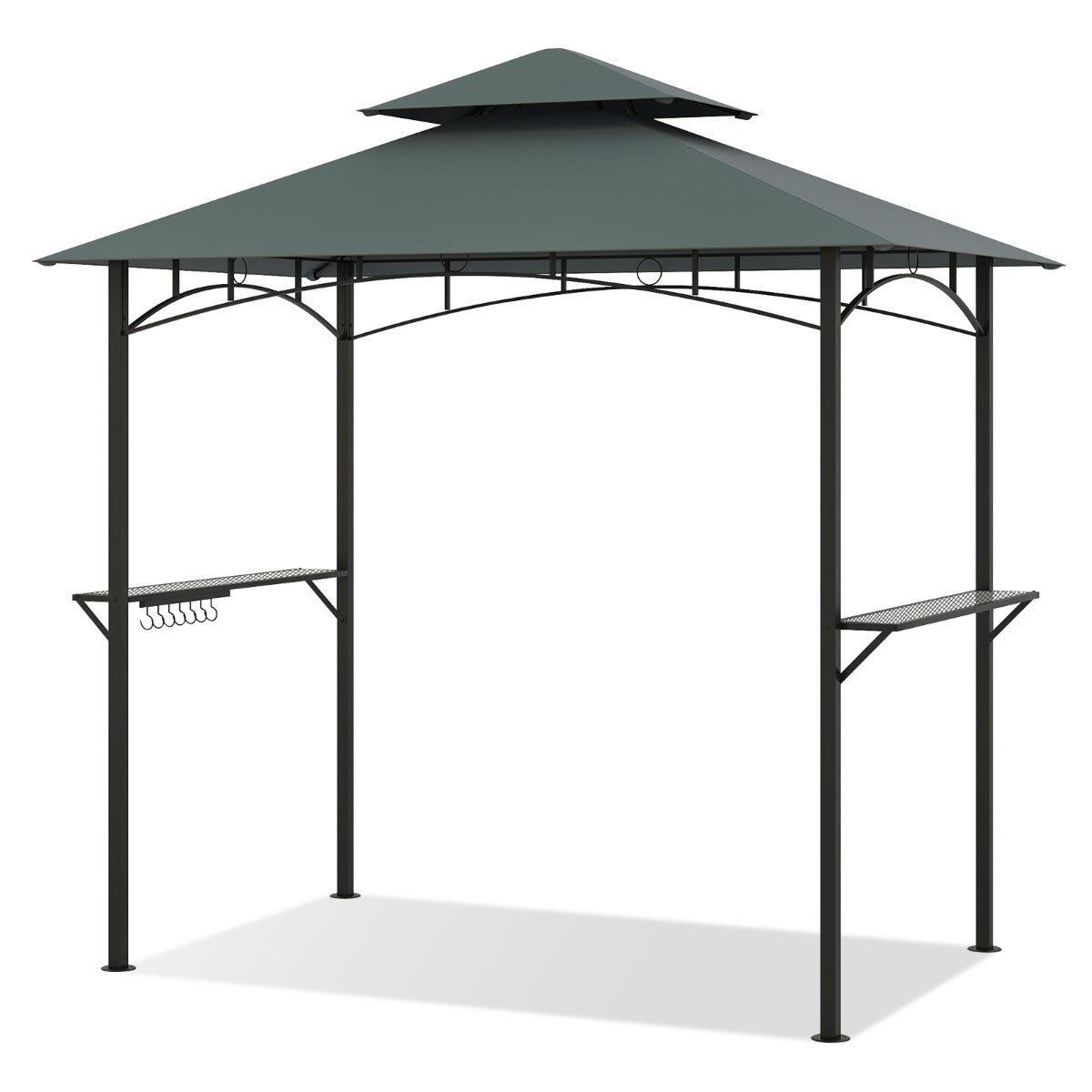 LIVSK Barbecueprieel - Weerbestendig Polyester - Metalen Frame - 2 Zijplanken & 7 Haken - 240 x 151 x 255 cm - Bruin/Grijs