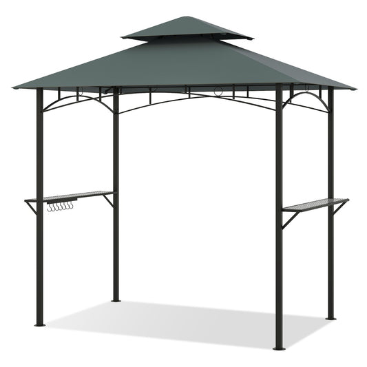 LIVSK Barbecueprieel - Weerbestendig Polyester - Metalen Frame - Twee Planken en Zeven Haken - 240 x 151 x 255 cm - Bruin/Grijs