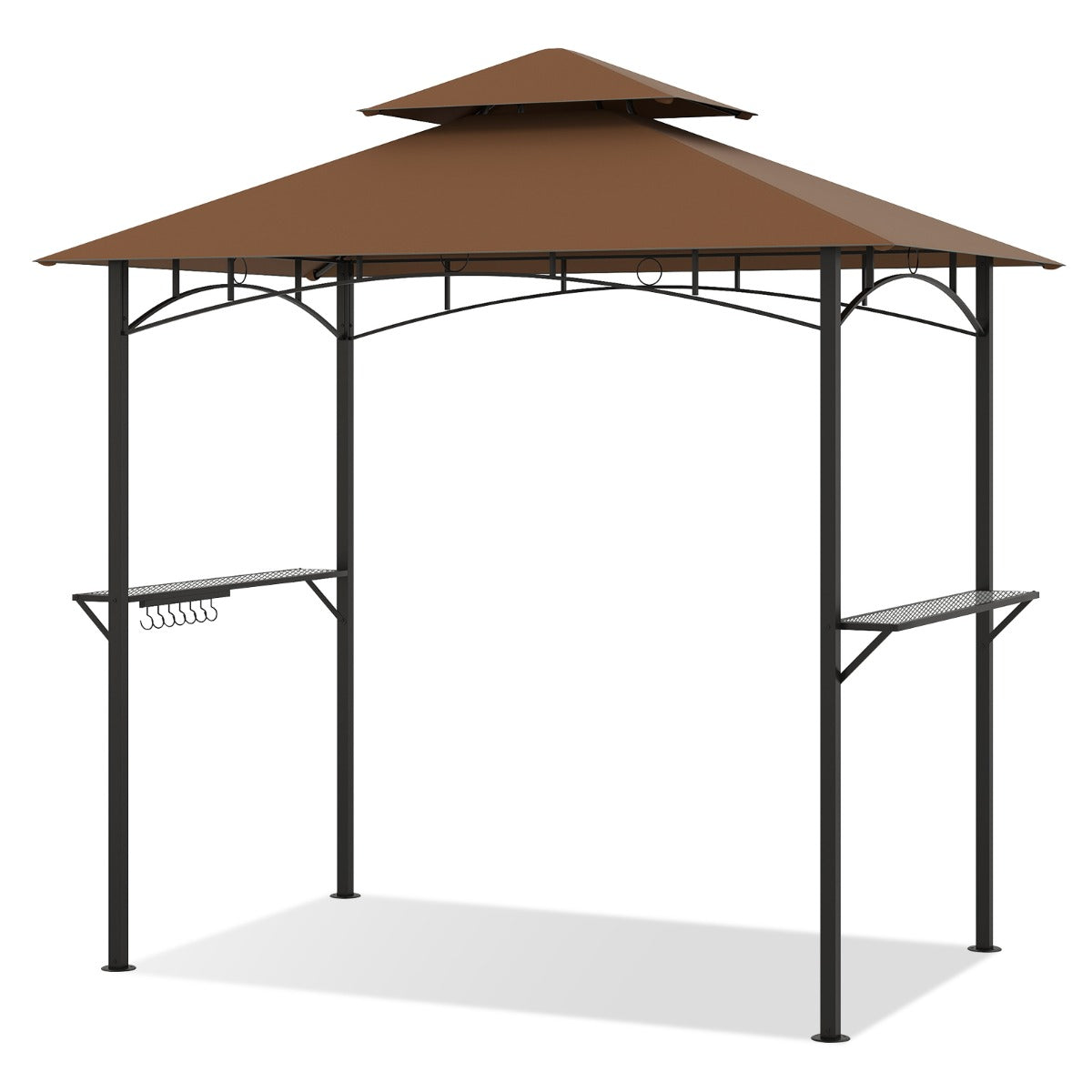 LIVSK Barbecueprieel - Weerbestendig Polyester - Stabiel Metaal Frame - 2 Planken en 7 Haken - 240 x 151 cm - Bruin/Grijs