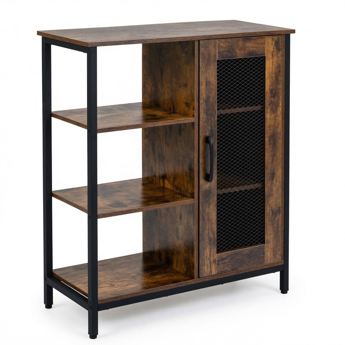 LIVSK Barkast - Stevig Metalen Frame - Verstelbare Planken - Ruim Bovenblad - Gaasdeur - Rustiek Bruin