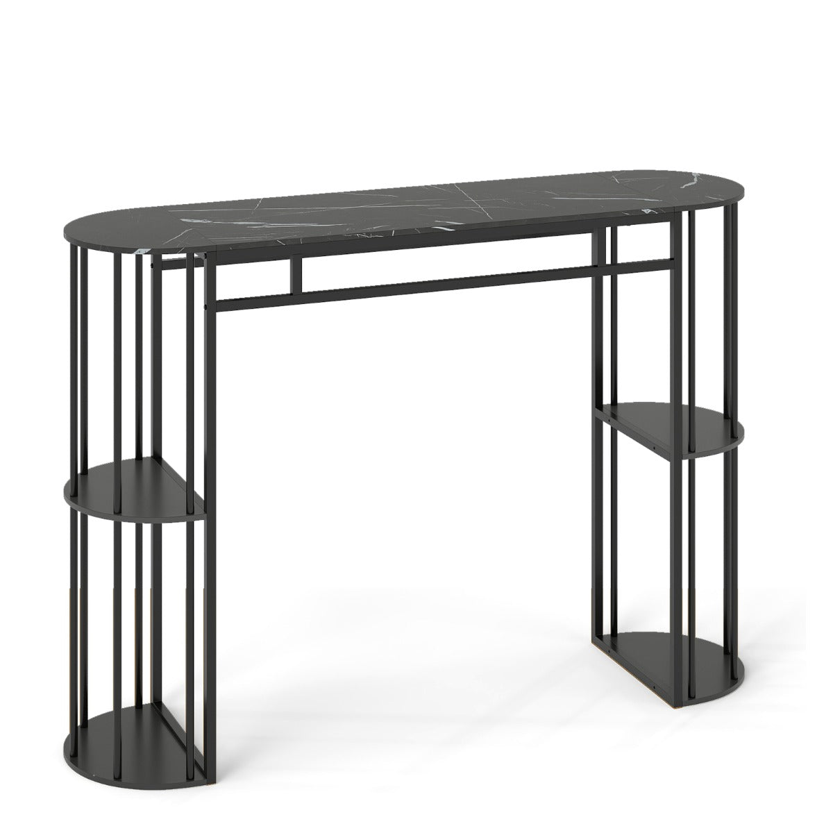 LIVSK Bartafel - Chique Kunstmarmerlook - Ruime Opbergruimte - Robuust Metalen Frame - 150 x 40 x 105 cm - Zwart/Goud en Wit