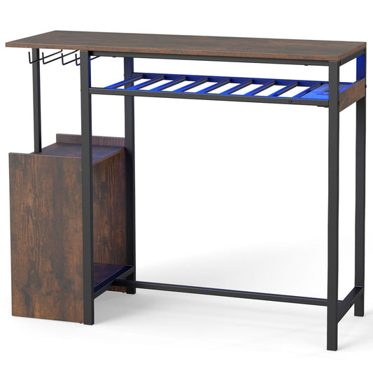 LIVSK Bartafel met RGB-Verlichting - 16 Kleuren - Oplaadstation - Royale Opbergruimte - Industriële Stijl - Bruin