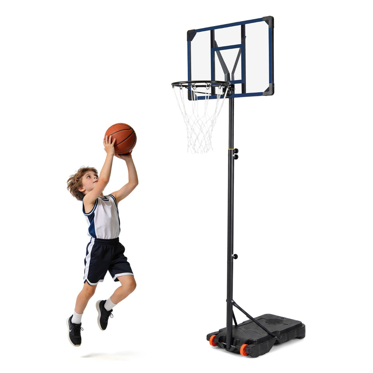 LIVSK Basketbalpaal - 6-traps Verstelbaar - Robuust Metaal - Vulbare Basis - Voor Binnen en Buiten - Blauw + Zwart