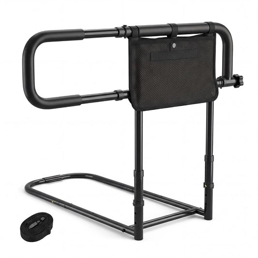 LIVSK Bedhek voor Senioren - Verstelbare Hoogte en Breedte - Gewatteerde Handgrepen - Opvouwbaar Ontwerp - Zwart