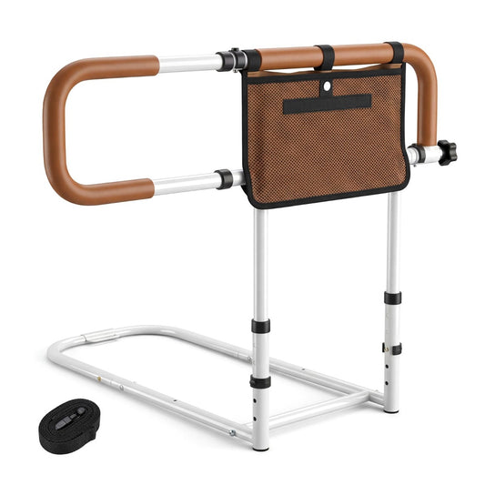 LIVSK Bedhek voor Senioren - Verstelbare Hoogte en Breedte - Gewatteerde Handgrepen - Stevige Bevestiging - Zwart/Wit/Bruin