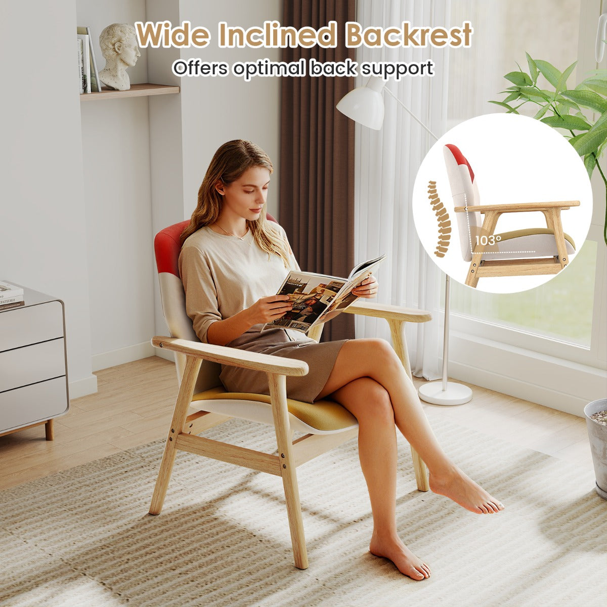 LIVSK Bijzetstoel - Rubberhouten Frame - Hoogwaardig Polyester - Ergonomische Rugleuning - Draagvermogen 150 kg - Multicolor