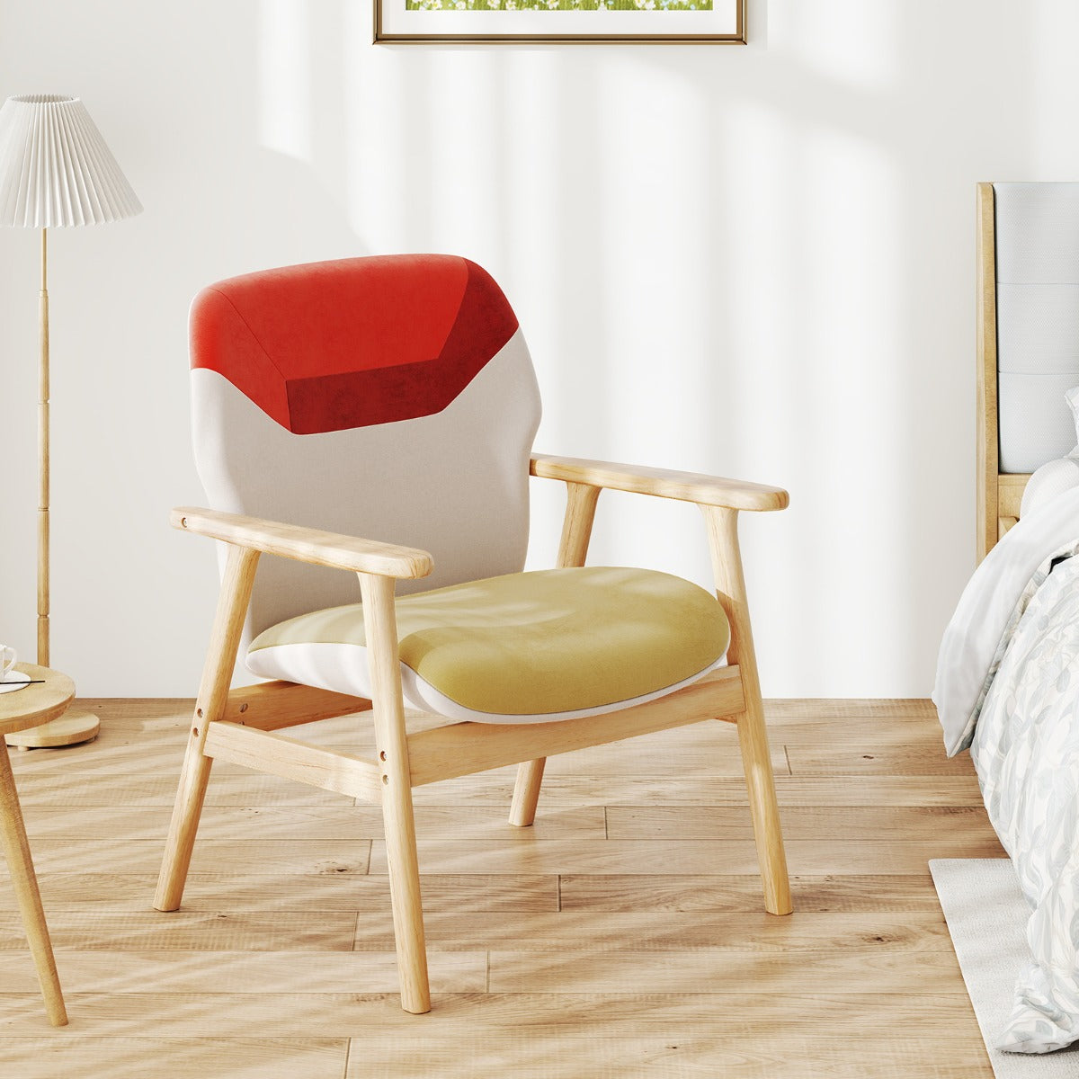 LIVSK Bijzetstoel - Rubberhouten Frame - Hoogwaardig Polyester - Ergonomische Rugleuning - Draagvermogen 150 kg - Multicolor