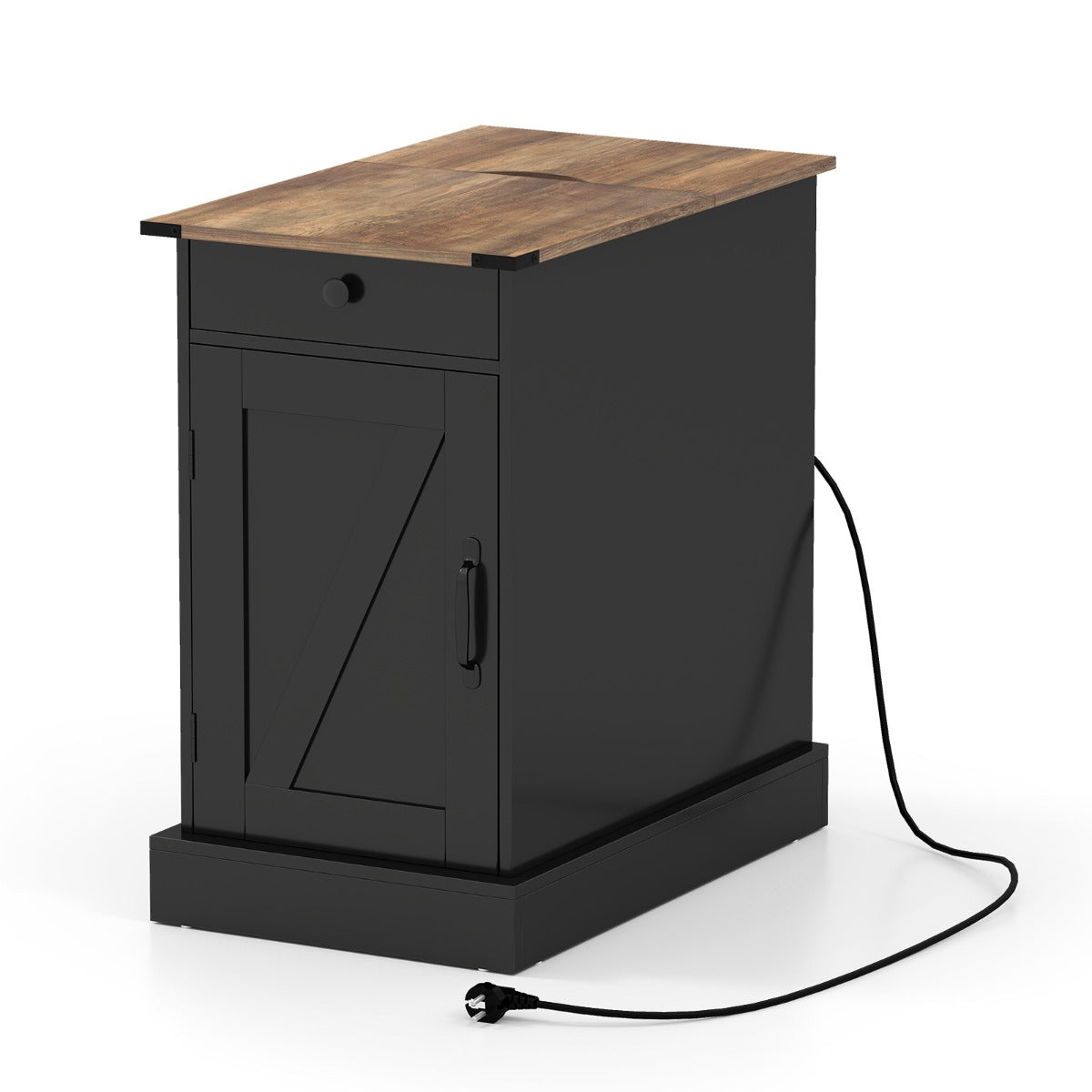 LIVSK Bijzettafel met Oplaadstation - Inklapbaar Tafelblad - Praktische Lade en Kast - Modern Ontwerp - 35 x 60 x 62 cm - Rustiek