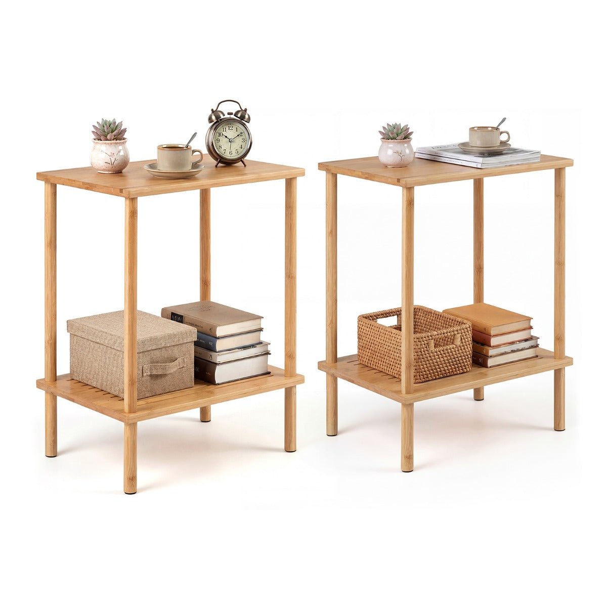 LIVSK Bijzettafelset - Hoogwaardig Bamboe - 2 Open Opbergvakken - Multifunctioneel - Compact 40 x 30 x 55 cm - Naturel