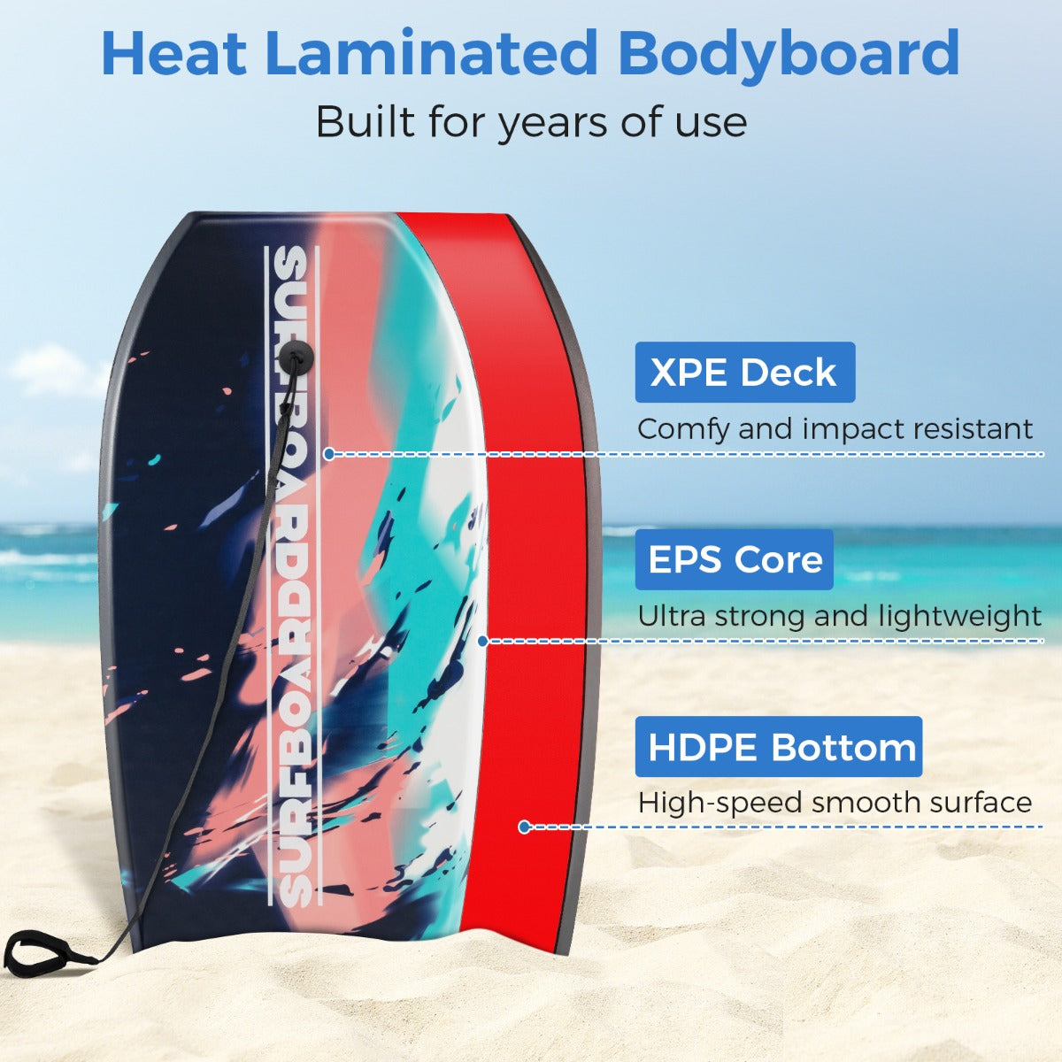 LIVSK Bodyboard 104 cm - Halvemaanvormige Staart - XPE Dek - Inclusief Verstelbare Polsband - Voor 14+ Jaar - Kleur Zoals Op