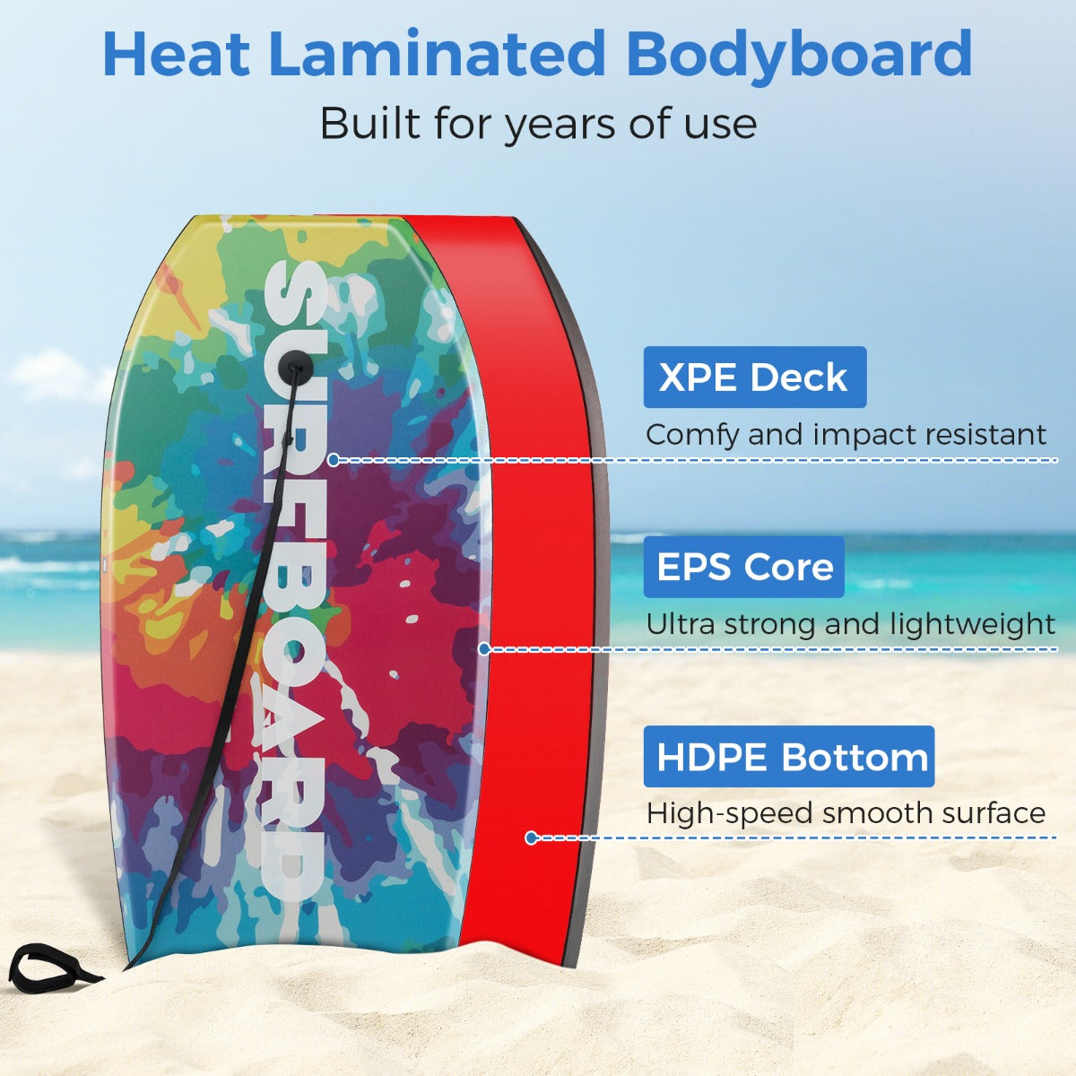 LIVSK Bodyboard - Halvemaanvormige Staart - XPE Dek - Inclusief Polsband - Geschikt voor Alle Niveaus - 84/94/104 cm - Diverse