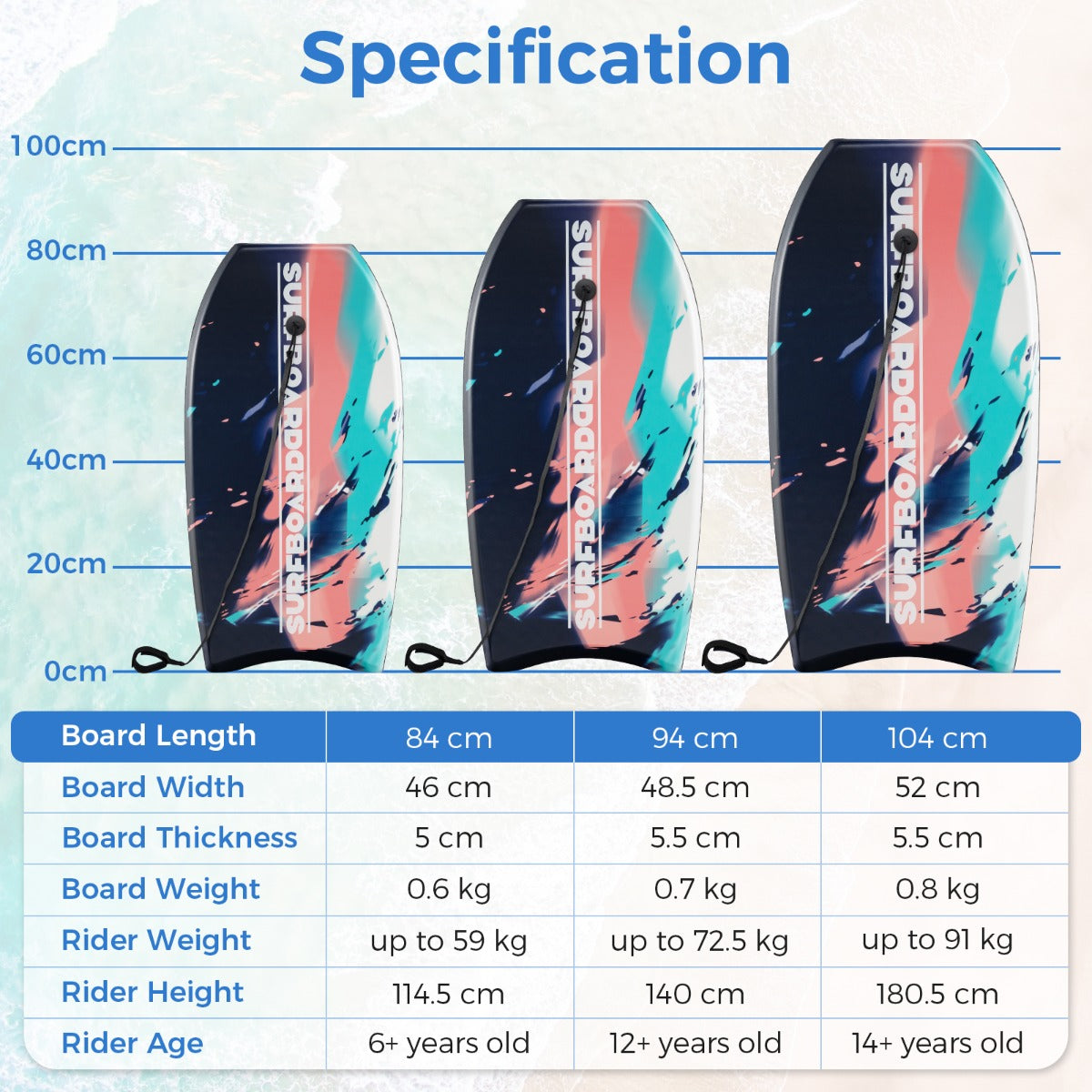 LIVSK Bodyboard - Halvemaanvormige Staart - XPE Dek - Verstelbare Polsband - Geschikt voor 14+ Jaar - 104 cm - Oranje