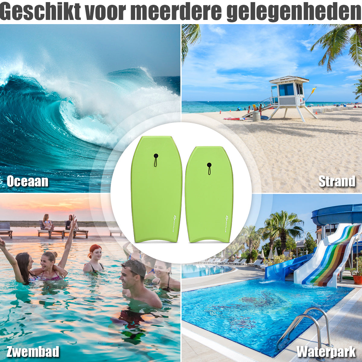 LIVSK Bodyboard - Lichtgewicht EPS-kern - XPE-dek - Halvemaanvormig Ontwerp - Voor Kinderen en Volwassenen - Groen