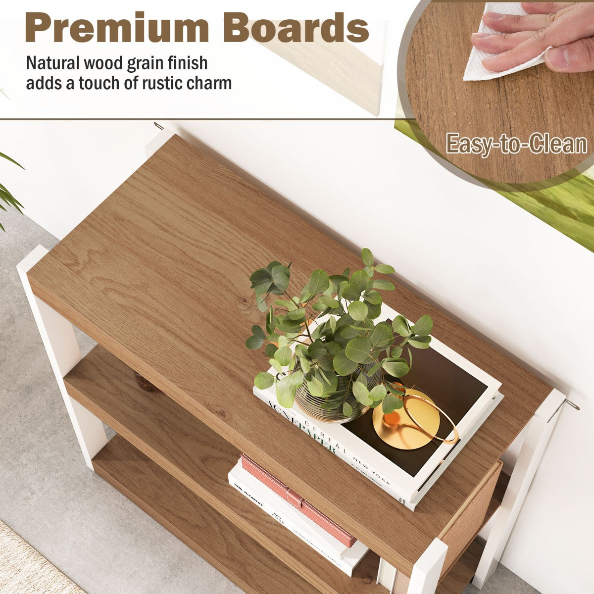 LIVSK Boekenkast - 3 Open Planken - Stevig Metaal - Veiligheidsvoorzieningen - Ruimtebesparend - Naturel