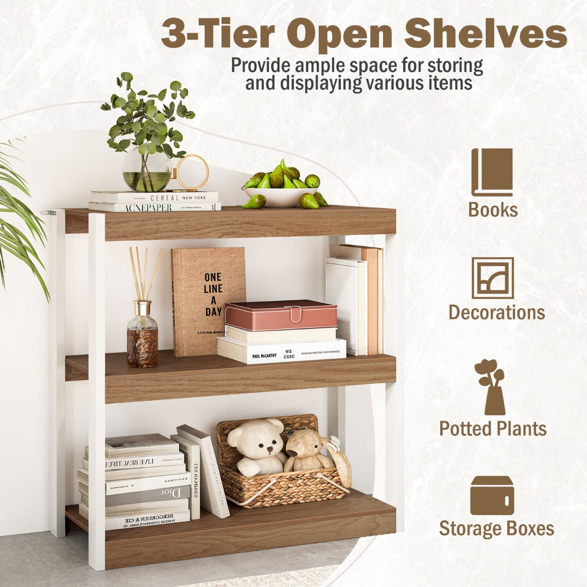 LIVSK Boekenkast - 3 Open Planken - Stevig Metaal - Veiligheidsvoorzieningen - Ruimtebesparend - Naturel