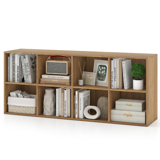 LIVSK Boekenkast - 8 Open Vakken - Versterkt Hout - Kantelbeveiligingen - Antislipvoetjes - Naturel