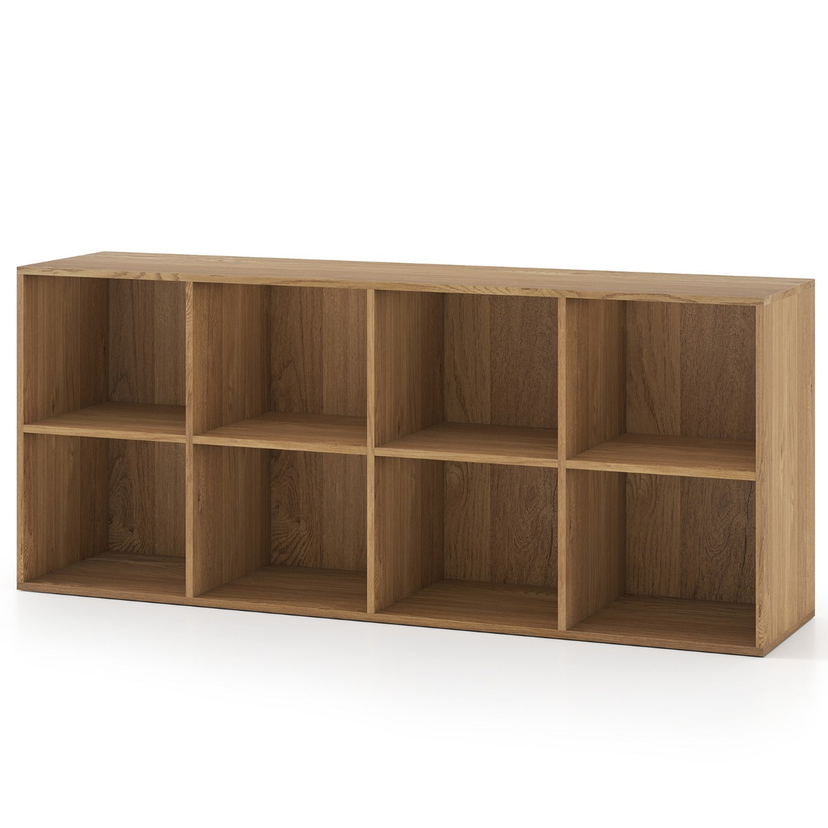 LIVSK Boekenkast - 8 Open Vakken - Versterkt Hout - Kantelbeveiligingen - Antislipvoetjes - Naturel