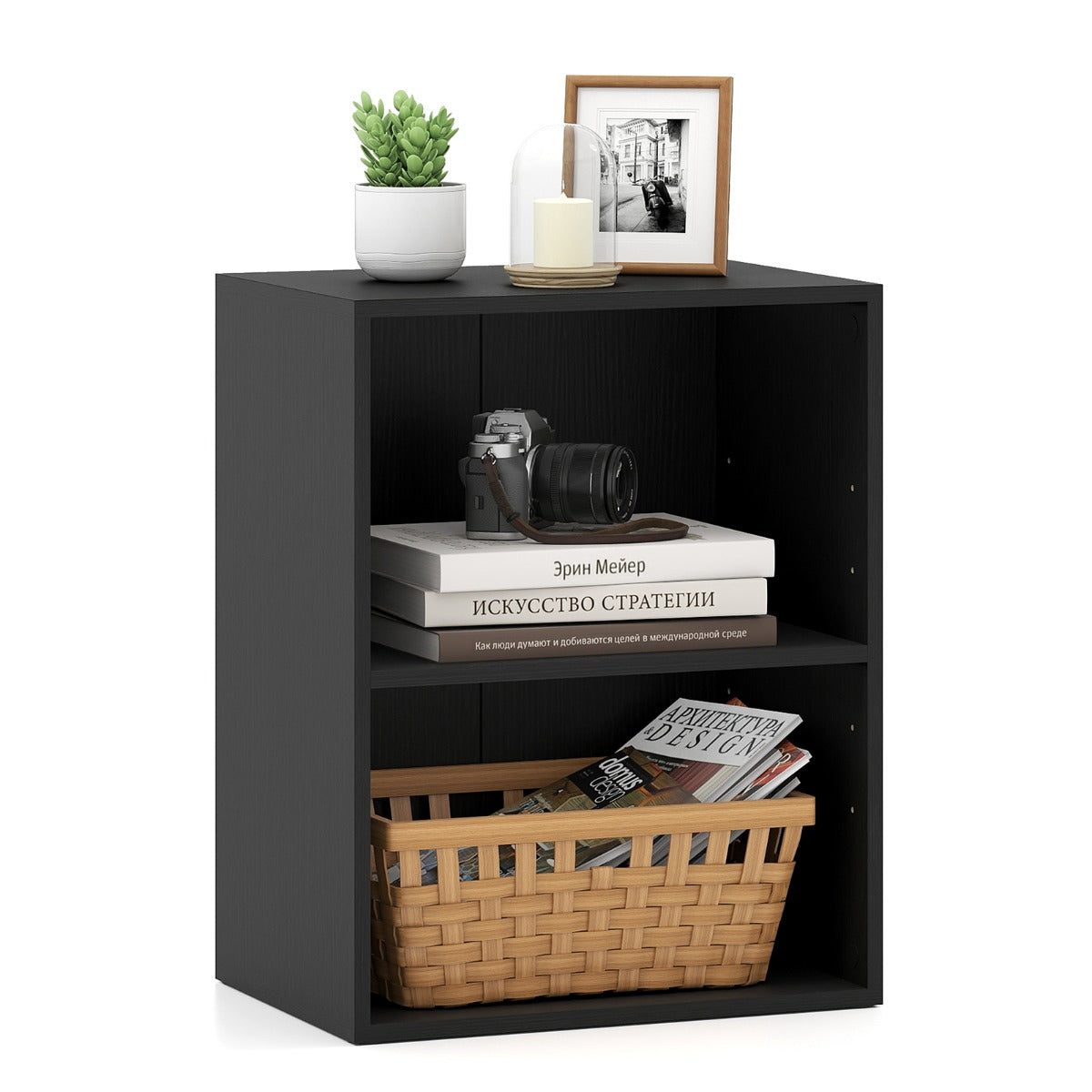 LIVSK Boekenkast - Houtnerf Afwerking - Verstelbare Plank - 2 Open Vakken - 42 x 29,5 x 53,5 cm - Rustiek Bruin
