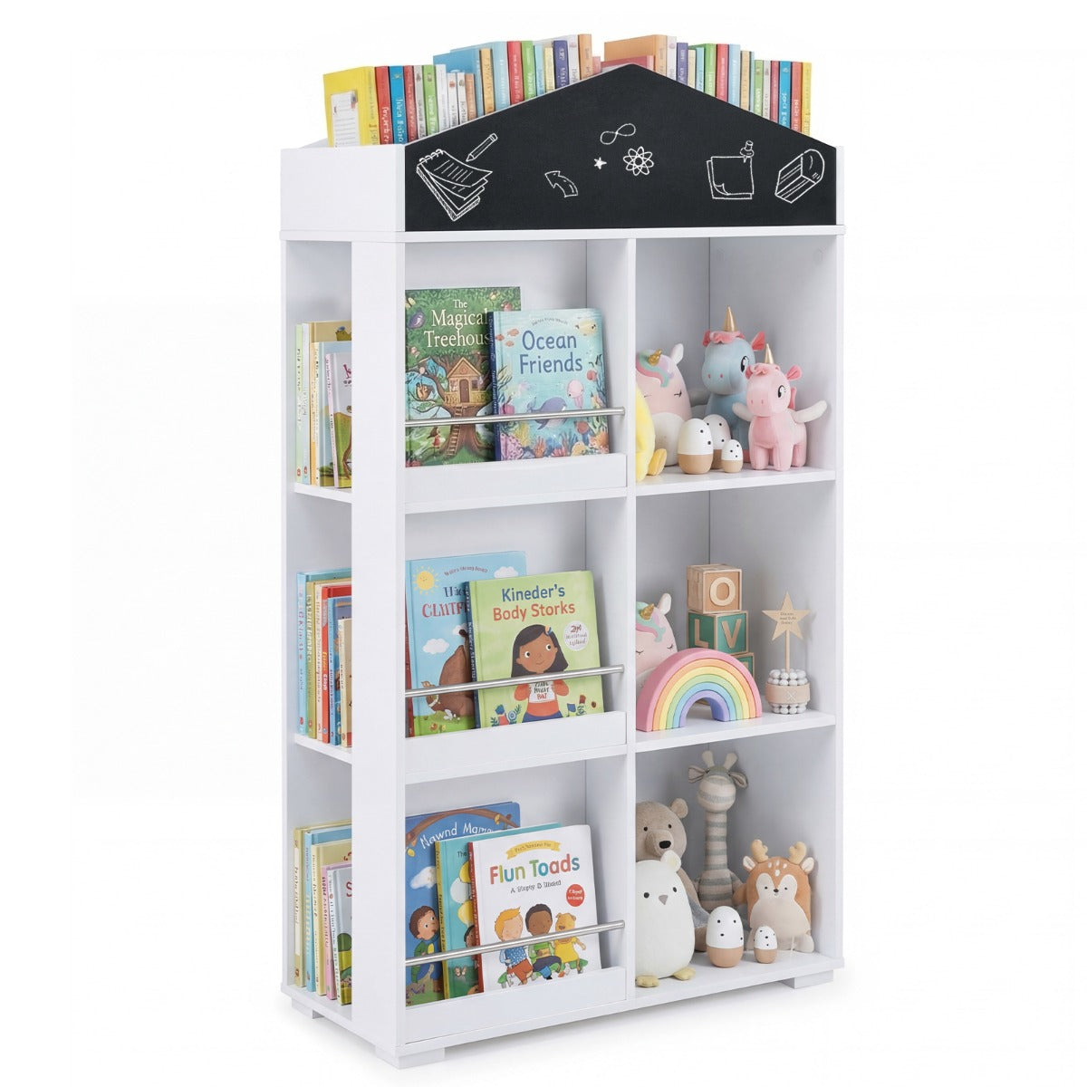 LIVSK Boekenkast in Huisvorm - 3 Planken - Ingebouwd Krijtbord - Veilig en Toegankelijk - Wit