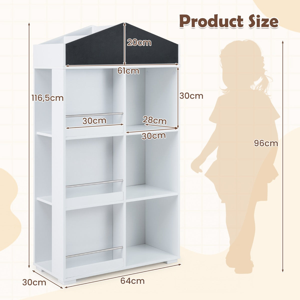 LIVSK Boekenkast in Huisvorm - 3 Planken - Ingebouwd Krijtbord - Veilig en Toegankelijk - Wit