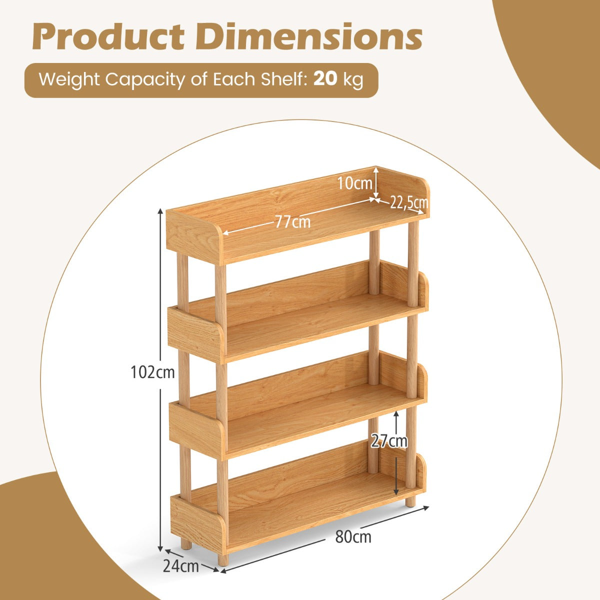LIVSK Boekenkast - Natuurlijk Grenenhout - Open Ontwerp - Verhoogde Randen - Veiligheidsdetails - Naturel