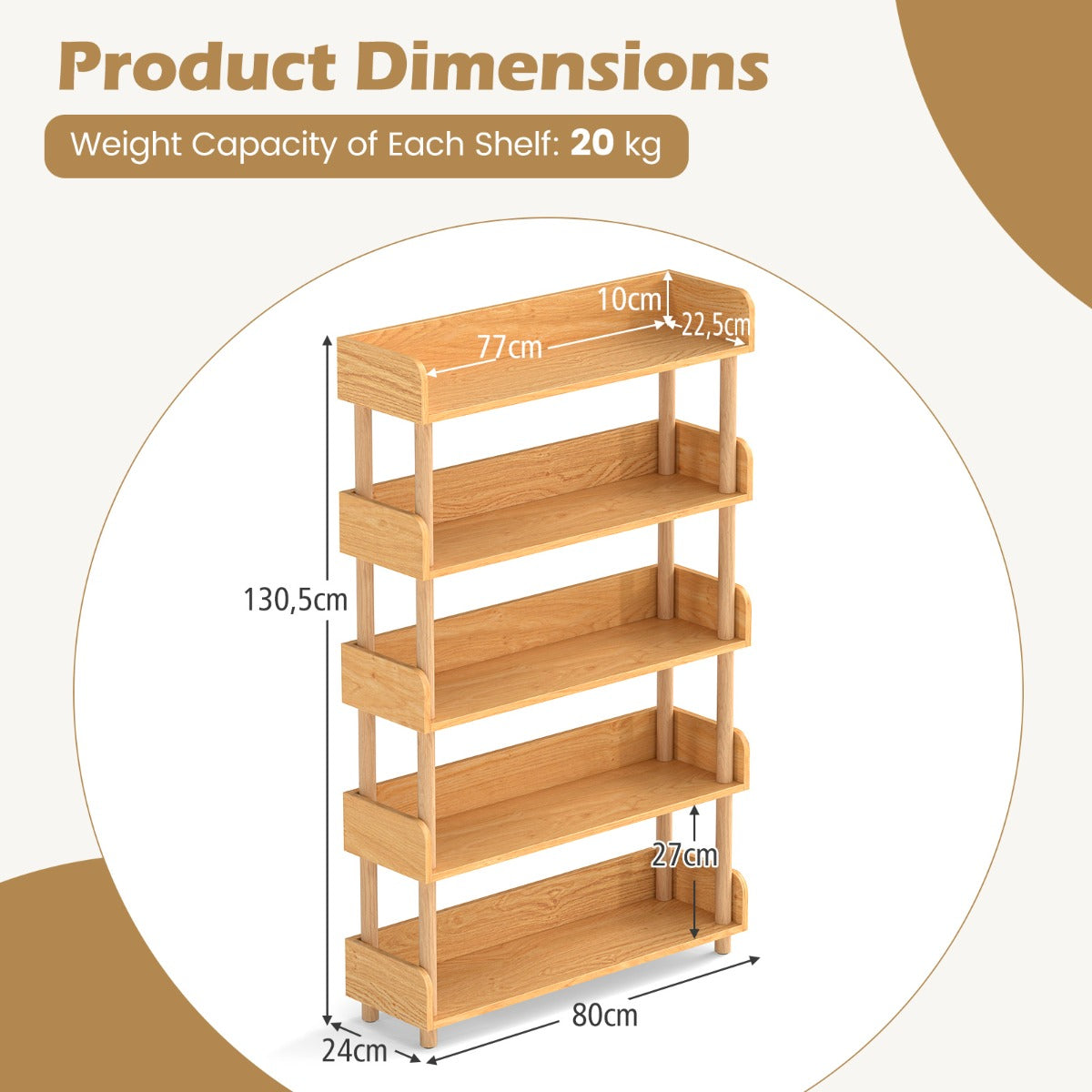 LIVSK Boekenkast - Natuurlijk Grenenhout - Verhoogde Randen - Stabiele Constructie - Ideaal voor Woonkamer en Kantoor - Naturel