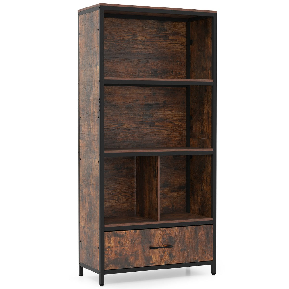 LIVSK Boekenkast - Stevig Hout en Metaal - Voldoende Opbergruimte - Kantelbeveiliging - Modern Design - Bruin/Naturel