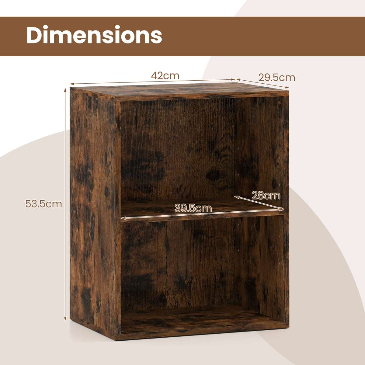 LIVSK Boekenkast - Verstelbare Plank - 2 Open Vakken - Houtnerf Afwerking - 42 x 29,5 x 53,5 cm - Rustiek Bruin