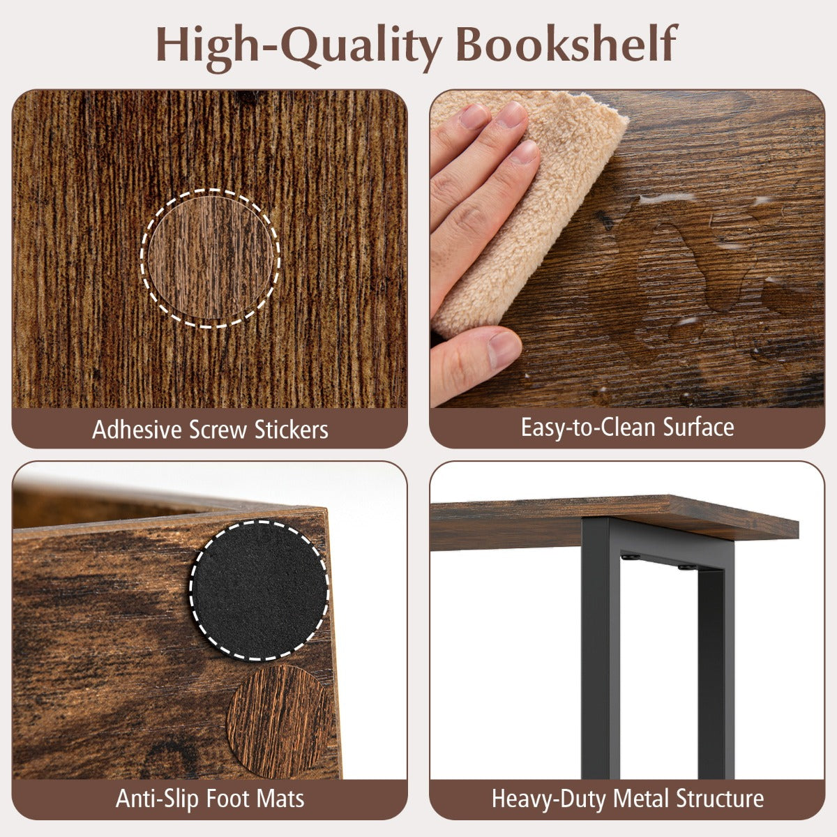 LIVSK Boekenrek met 5 Planken - Geometrisch Ontwerp - Robuust Metaal en Hout - Kantelbeveiliging - Zwart/Rustiek Bruin