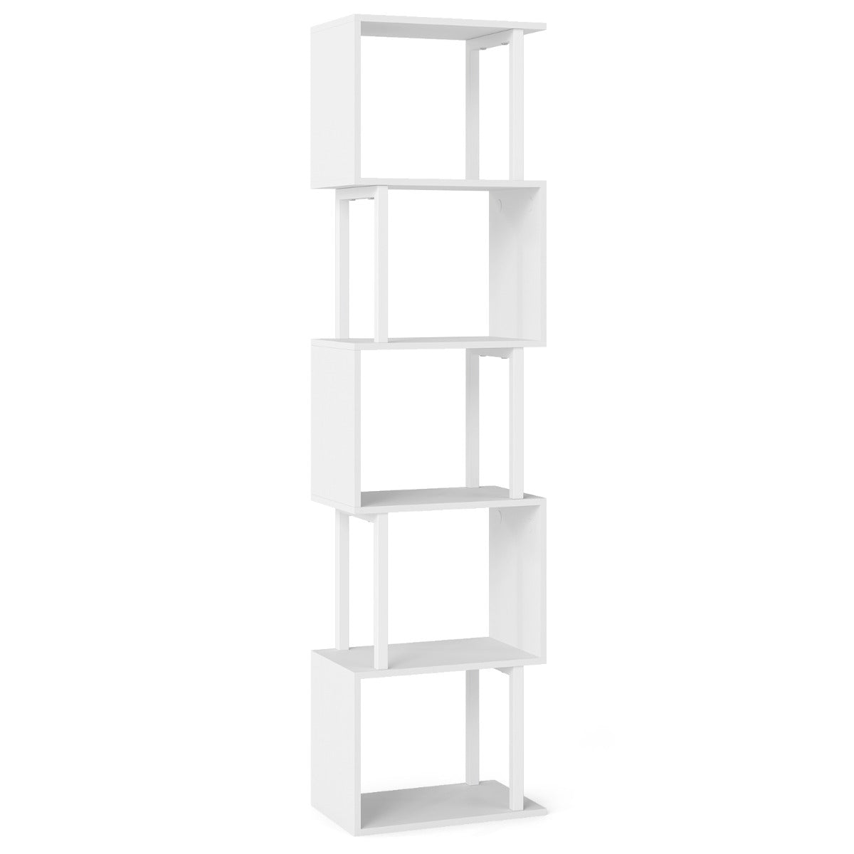 LIVSK Boekenrek met 5 Planken - Geometrisch Ontwerp - Robuust Metaal en Hout - Stabiliteit met Kantelbeveiliging - Zwart/Rustiek