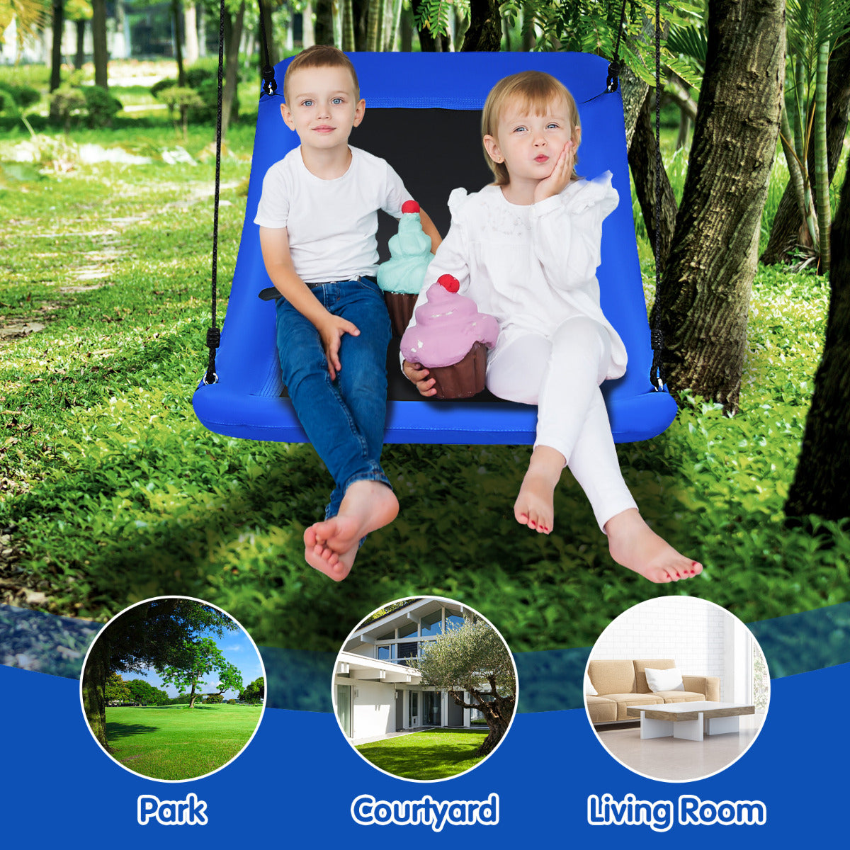 LIVSK Boomschommel - Verstelbare Touwen - Stevig Stalen Frame - Duurzaam Oxford Stof - Voor Kinderen - Blauw