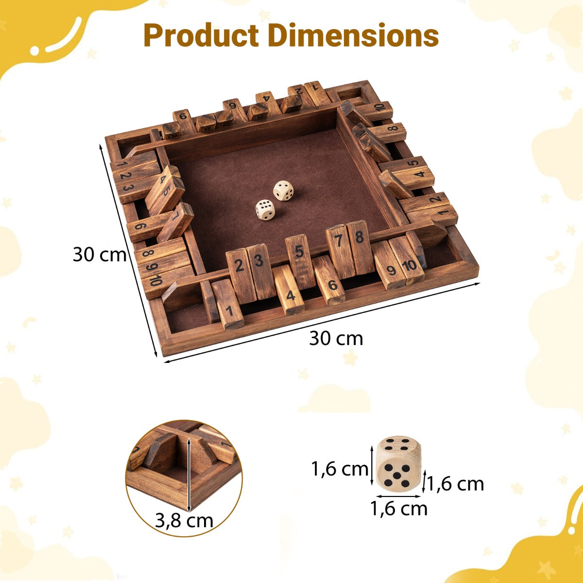 LIVSK Bordspel “Shut the Box” - Voor 2-4 Spelers - Educatief & Vermakelijk - Stevig Grenenhout - Compact 30 x 30 x 3,8 cm -