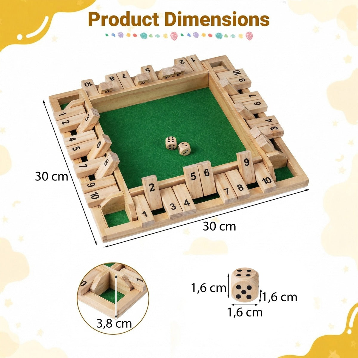 LIVSK Bordspel “Shut the Box” - Voor 2-4 Spelers - Grenenhout - Eenvoudige Regels - Compact Ontwerp - Naturel