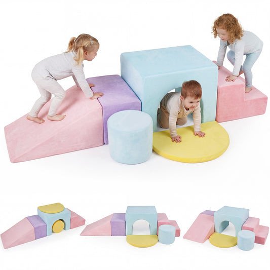 LIVSK Bouwstenen Set - 6-delige Fluweel Bekleding - Afneembare Hoes - Stimuleert Motoriek - Geschikt voor Kinderen - Roze/Rood/Wit