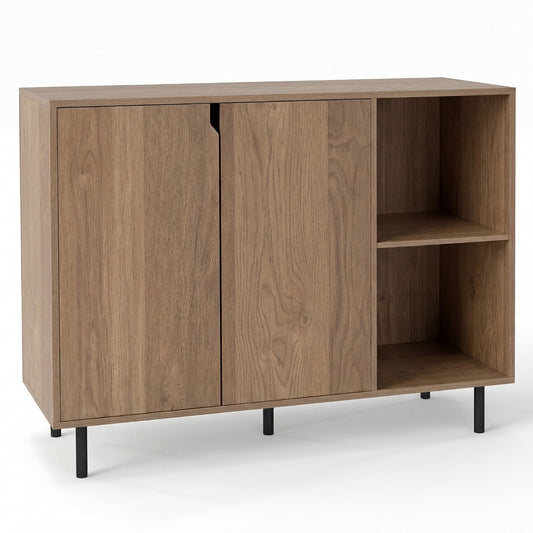 LIVSK Buffetkast - Houten Dressoir met 2 Deuren - Verstelbare Planken - Stabiele Metalen Poten - Zwart/Naturel