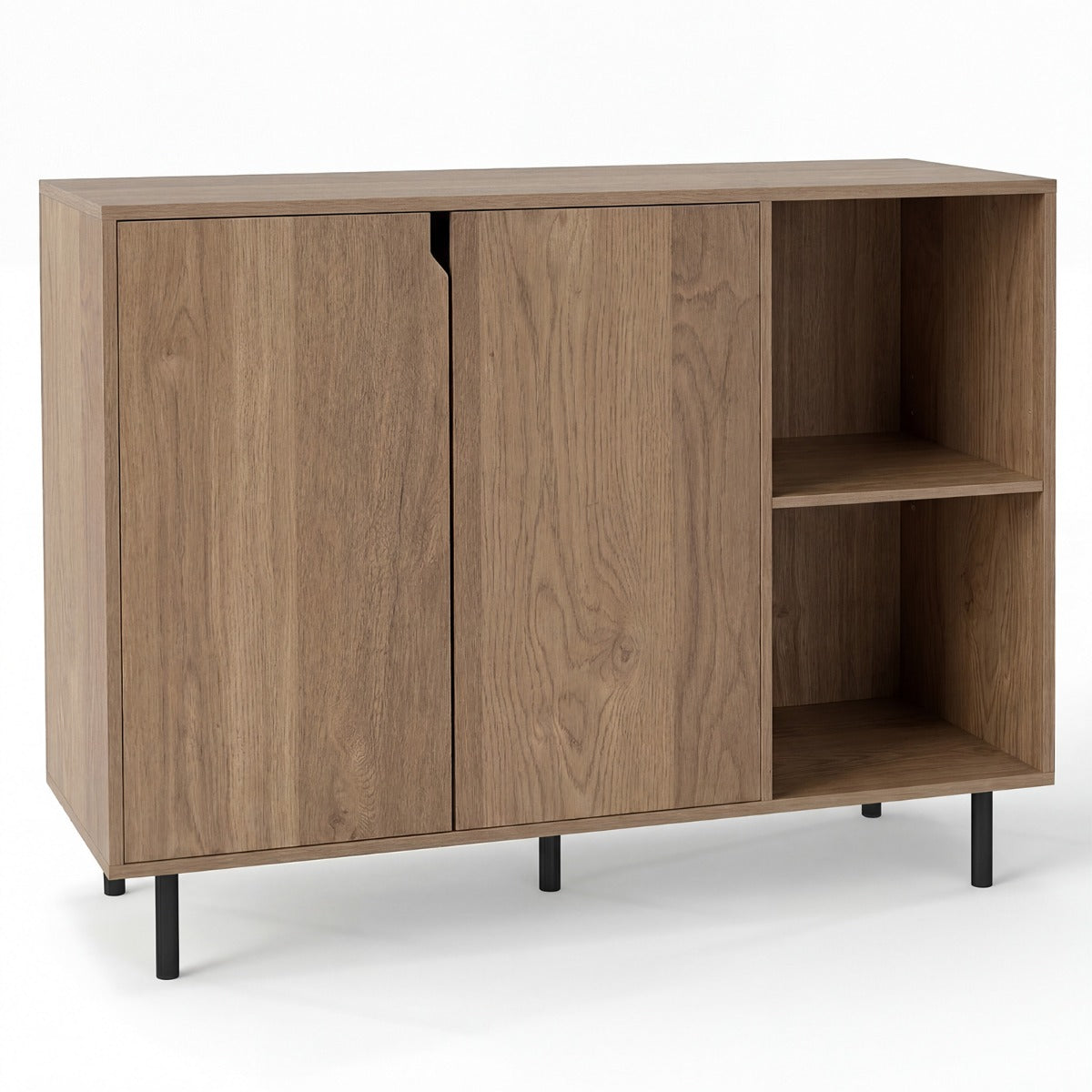 LIVSK Buffetkast - Houten Dressoir met 2 Deuren - Verstelbare Planken - Stabiele Metalen Poten - Zwart/Naturel