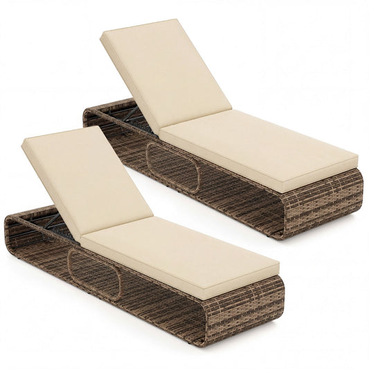 LIVSK Buitenligstoel - Verstelbare Rugleuning - PE-Rotan - Robuust Metaal - Opbergvak - Tot 180 kg - Beige/Grijs/Wit