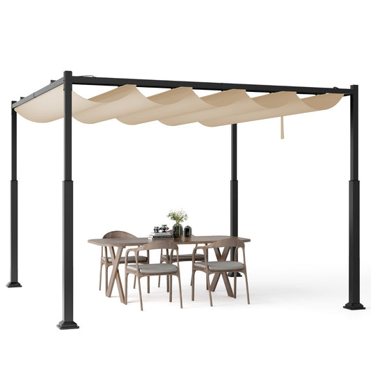 LIVSK Buitenpergola - Uitschuifbare Luifel - Stevige Metalen Kolommen - Weerbestendig Polyester - 310 x 310 cm - Beige+Zwart